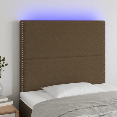 vidaXL gultas galvgalis ar LED, 80x5x118/128 cm, tumši brūns audums