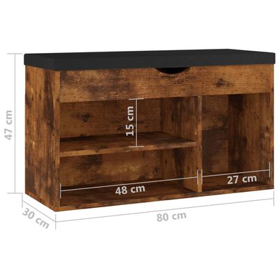 vidaXL apavu plaukts ar matraci, ozolkoka 80x30x47cm inženierijas koks