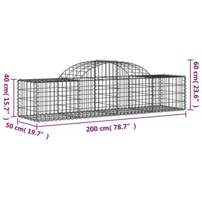 vidaXL arkveida gabiona grozi, 5 gb., 200x50x40/60 cm, cinkota dzelzs