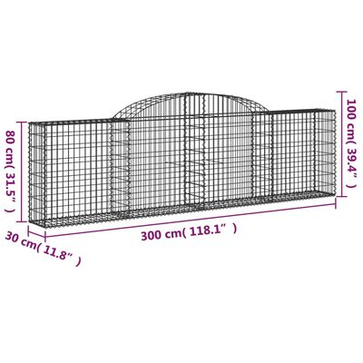 vidaXL arkveida gabiona grozi, 7 gb., 300x30x80/100cm, cinkota dzelzs