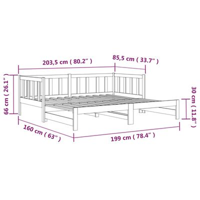 vidaXL izvelkama gulta, pelēka, 2x(90x190) cm, priedes masīvkoks