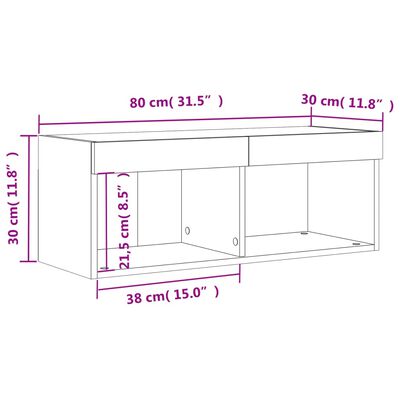 vidaXL TV skapītis ar LED apgaismojumu, brūna ozola, 80x30x30 cm