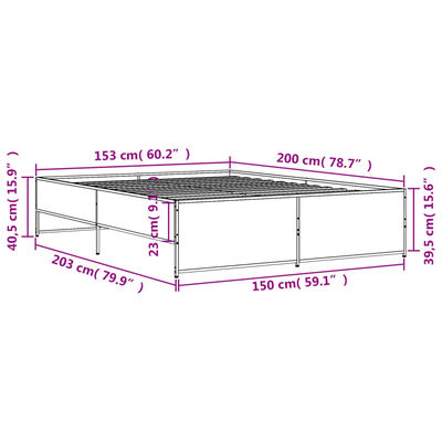 vidaXL gultas rāmis, ozola krāsā, 150x200cm, inženierijas koks, metāls