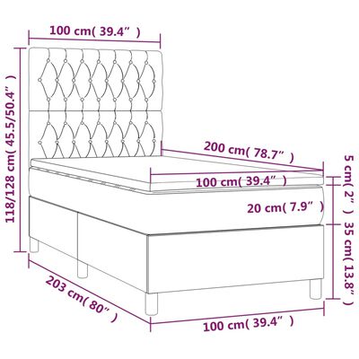 vidaXL atsperu gulta ar matraci, LED, tumši brūns audums, 100x200 cm