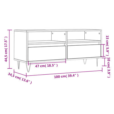 vidaXL TV skapītis, pelēks, 100x34,5x44,5 cm, inženierijas koks