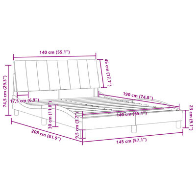 vidaXL gultas rāmis ar galvgali, zils samts, 140x190 cm