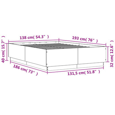 vidaXL gultas rāmis ar LED, brūna ozola, 135x190 cm, inženierijas koks