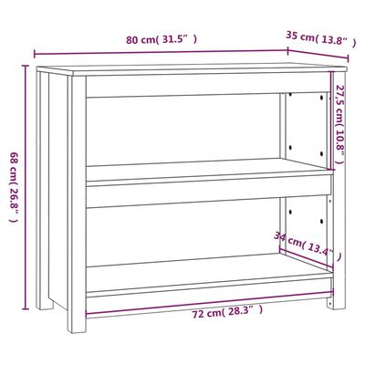 vidaXL grāmatu plaukts, medus brūns, 80x35x68 cm, priedes masīvkoks