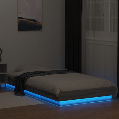 vidaXL gultas rāmis ar LED, pelēka koka, 100x200 cm, inženierijas koks