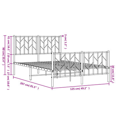 vidaXL gultas rāmis ar galvgali un kājgali, melns metāls, 120x200 cm