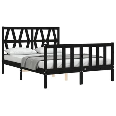 vidaXL gultas rāmis ar galvgali, 140x190 cm, masīvkoks, melns