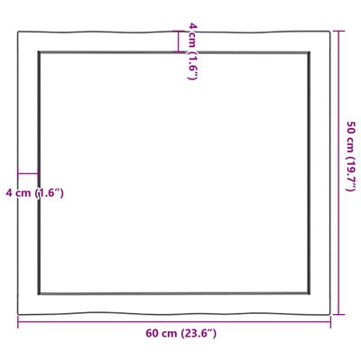 vidaXL galda virsma, 60x50x(2-6) cm, neapstrādāts ozola masīvkoks