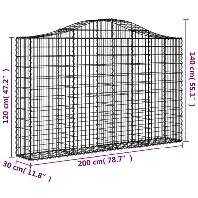 vidaXL arkveida gabiona grozi, 4 gb., 200x30x120/140cm, cinkota dzelzs