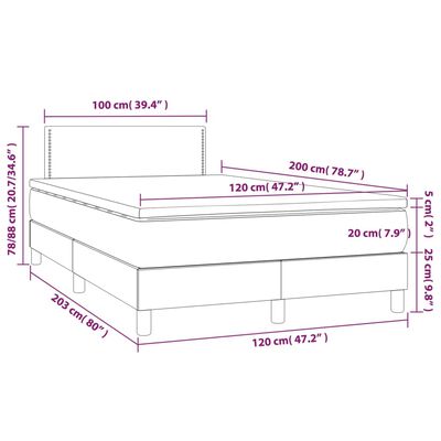 vidaXL atsperu gulta ar matraci, pelēka, 120x200 cm, mākslīgā āda