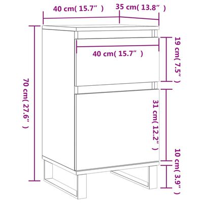 vidaXL kumodes, 2 gb., pelēka ozolkoka, 40x35x70 cm, inženierijas koks