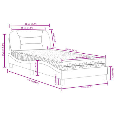 vidaXL gulta ar matraci, melna un balta, 80x200 cm, mākslīgā āda