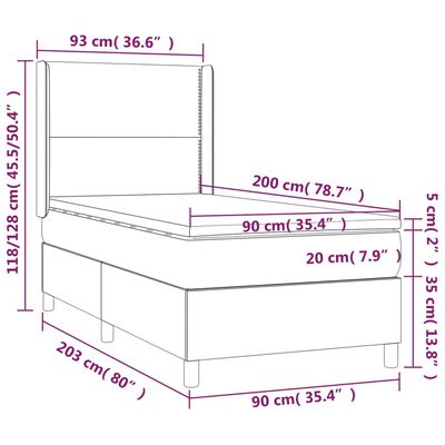 vidaXL atsperu gulta ar matraci, gaiši pelēka samts, 90x200 cm