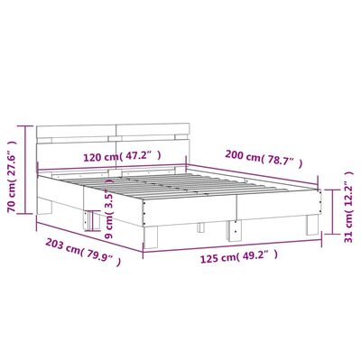 vidaXL gultas rāmis ar galvgali, pelēka ozolkoka, 120x200 cm