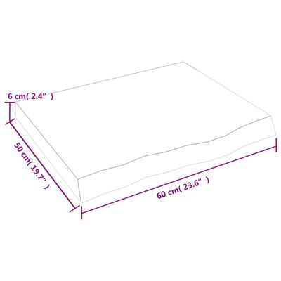 vidaXL galda virsma, 60x50x(2-6) cm, neapstrādāts ozola masīvkoks