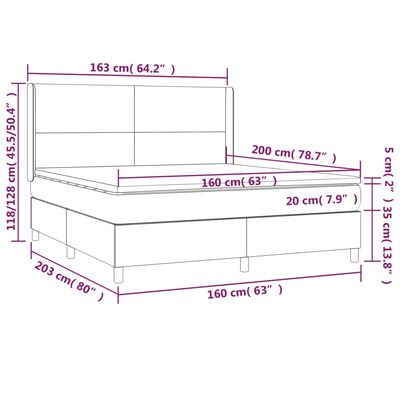 vidaXL atsperu gulta ar matraci, LED, brūna, 160x200 cm, mākslīgā āda