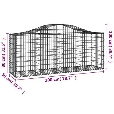 vidaXL arkveida gabiona grozi, 30 gb., 200x50x80/100cm, cinkota dzelzs