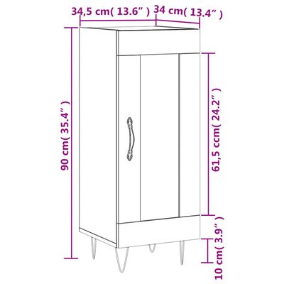 vidaXL kumode, pelēka ozolkoka, 34,5x34x90 cm, inženierijas koks