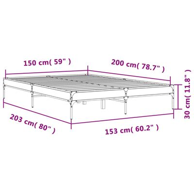 vidaXL gultas rāmis, ozola krāsā, 150x200cm, inženierijas koks, metāls