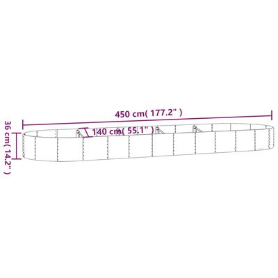 vidaXL augstā puķu kaste, 450x140x36 cm, tērauds, sudrabaina