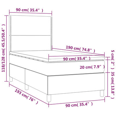 vidaXL atsperu gulta ar matraci, LED, tumši zaļš samts, 90x190 cm