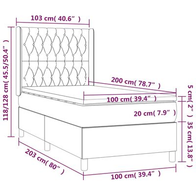 vidaXL atsperu gulta ar matraci, LED, krēmkrāsas audums, 100x200 cm