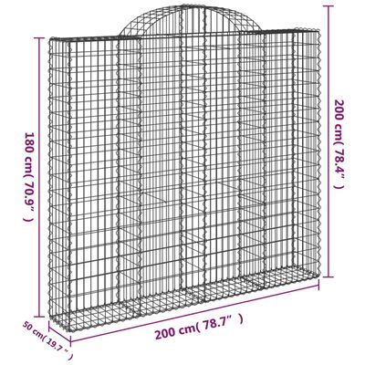 vidaXL arkveida gabiona grozi, 4 gb., 200x50x180/200cm, cinkota dzelzs