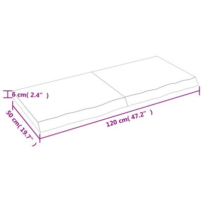 vidaXL sienas plaukts, gaiši brūns, 120x50x(2-6) cm, ozola masīvkoks