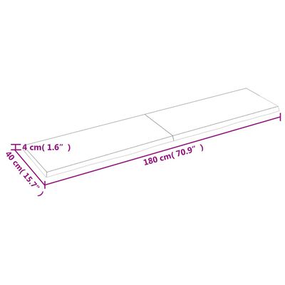 vidaXL galda virsma, 180x40x(2-4) cm, neapstrādāts ozola masīvkoks