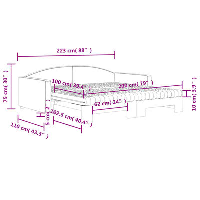 vidaXL dīvāngulta ar matraci, melns audums, 100x200 cm