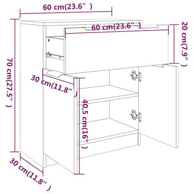 vidaXL kumode, balta, 60x30x70 cm, inženierijas koks