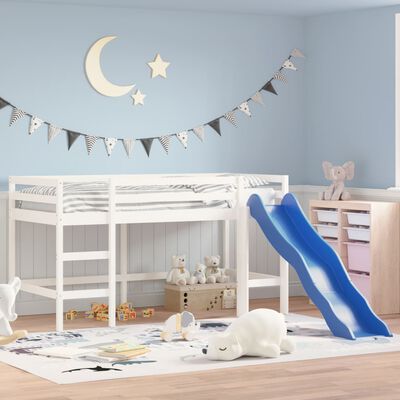 vidaXL bērnu gulta ar slidkalniņu, balts, 90x190 cm, priedes masīvkoks
