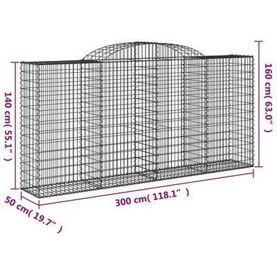 vidaXL arkveida gabiona grozs, 300x50x140/160 cm, cinkota dzelzs