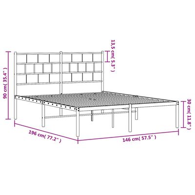 vidaXL gultas rāmis ar galvgali, balts metāls, 140x190 cm