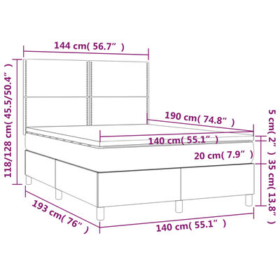 vidaXL atsperu gulta ar matraci, LED, tumši zils samts, 140x190 cm