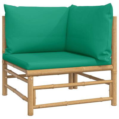 vidaXL dārza stūra dīvāns ar zaļiem matračiem, bambuss