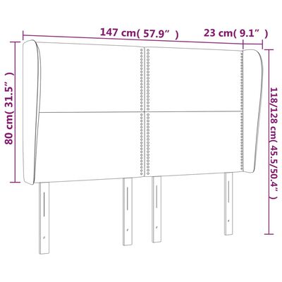 vidaXL galvgalis ar malām, 147x23x118/128 cm, tumši pelēks samts