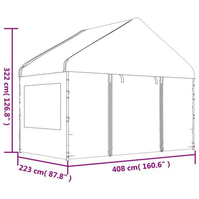 vidaXL nojume ar jumtu, balta, 8,92x4,08x3,22 m, polietilēns