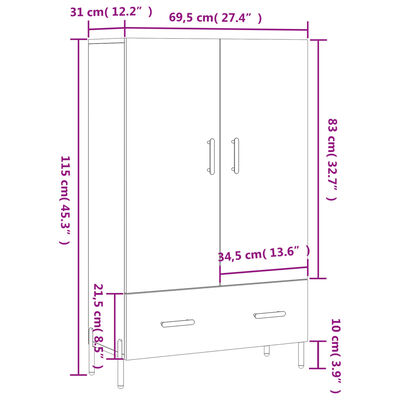 vidaXL augstais skapītis, ozolkoka, 69,5x31x115 cm, inženierijas koks