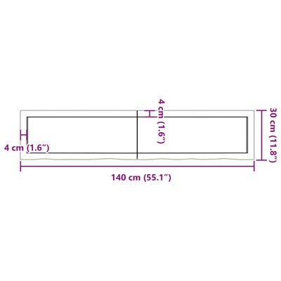 vidaXL vannasistabas letes virsma 140x30x(2-6)cm apstrādāts masīvkoks