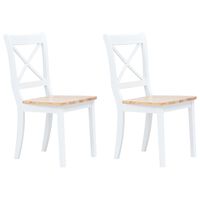 vidaXL virtuves krēsli, 2 gab., balti ar dabīgu, gumijas masīvkoks