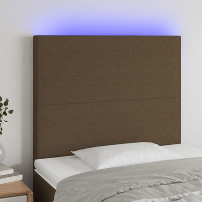 vidaXL gultas galvgalis ar LED, 80x5x118/128 cm, tumši brūns audums