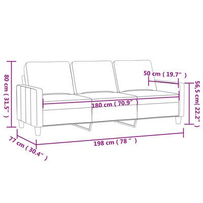 vidaXL trīsvietīgs dīvāns, krēmkrāsas, 180 cm, samts