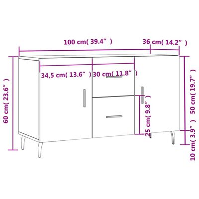 vidaXL kumode, spīdīgi balta, 100x36x60 cm, inženierijas koks