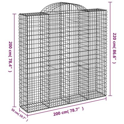 vidaXL arkveida gabiona grozi, 14gb., 200x50x200/220cm, cinkota dzelzs