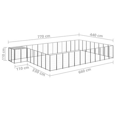 vidaXL suņu voljērs, 30,25 m², tērauds, melns